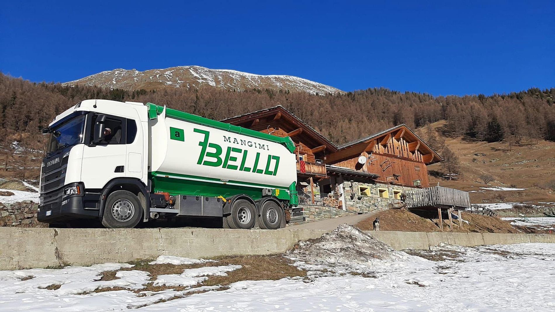 Camion Mangimi Sette Bello in consegna in alpeggio
